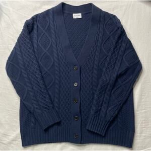 Aritzia Sunday Best Navy Blue Cable Knit Cardigan Sweater Sz 2XS Wool Chunky
